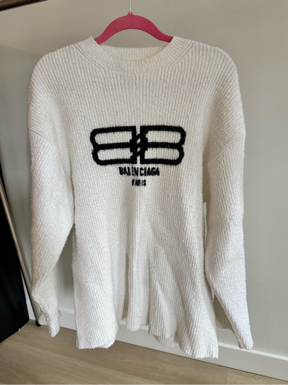 Balenciaga White Crewneck Sweater with Black Logo